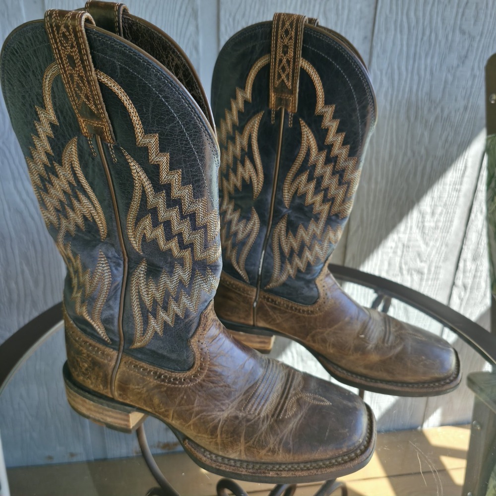 Ariat Tycoon Men's Cowboy Boots Bar Top Brown Arizona Sky Blue Square Toe Sz 7D